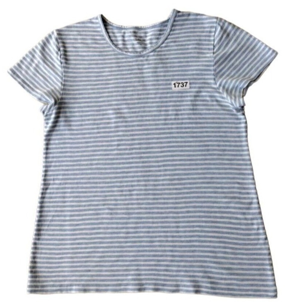 J.‎ Crew T Shirt Woman XL Blue White Stripe Short Sleeve Round Neck Beach